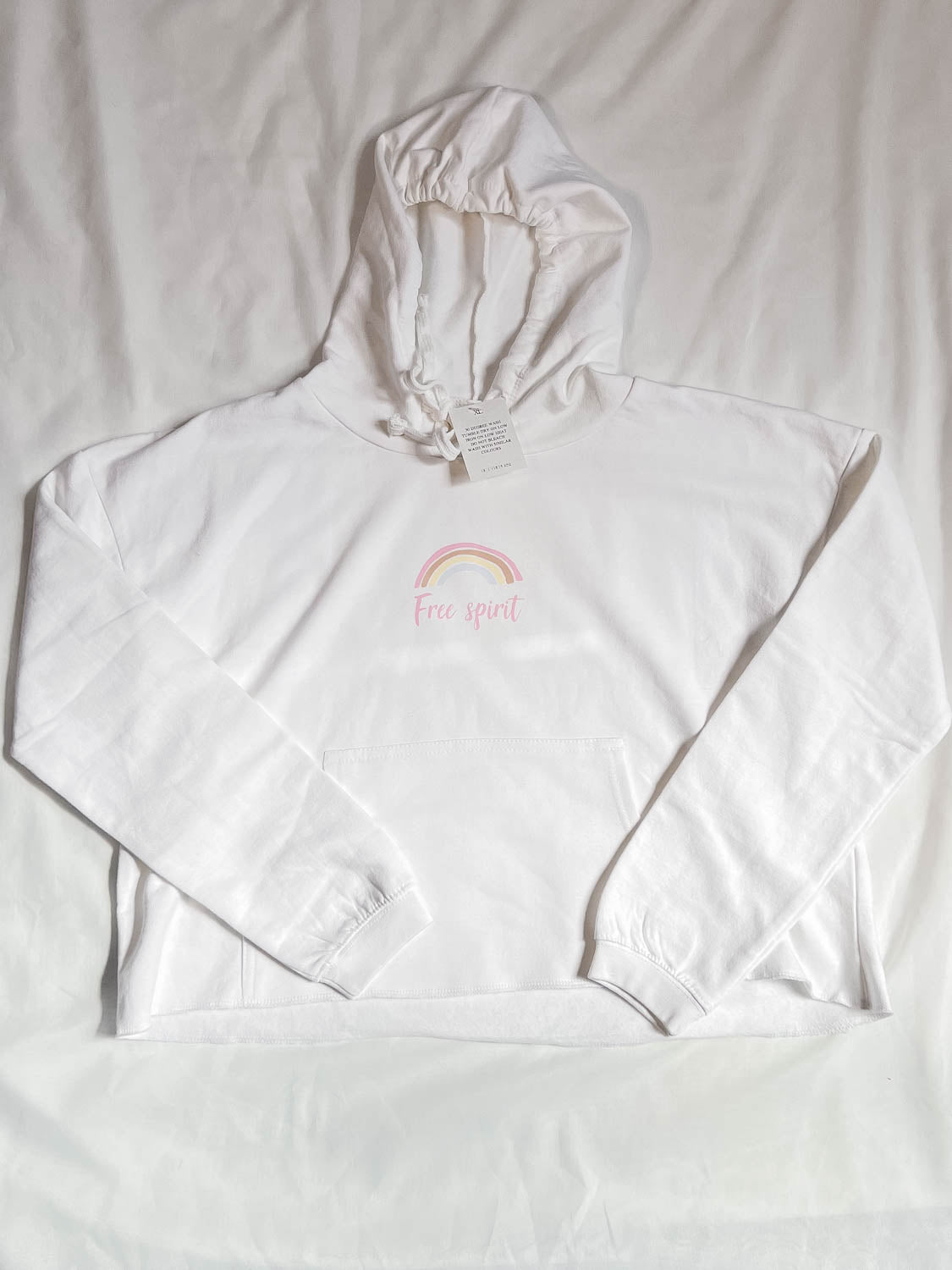 ONE OFF/SALE - Free Spirit Cropped White Hoodie XL Out The Purse
