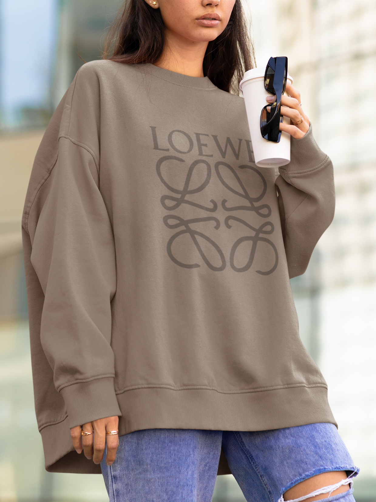 Out The Purse UK Embroidered Oversized Puzzle Sweatshirt in Driftwood