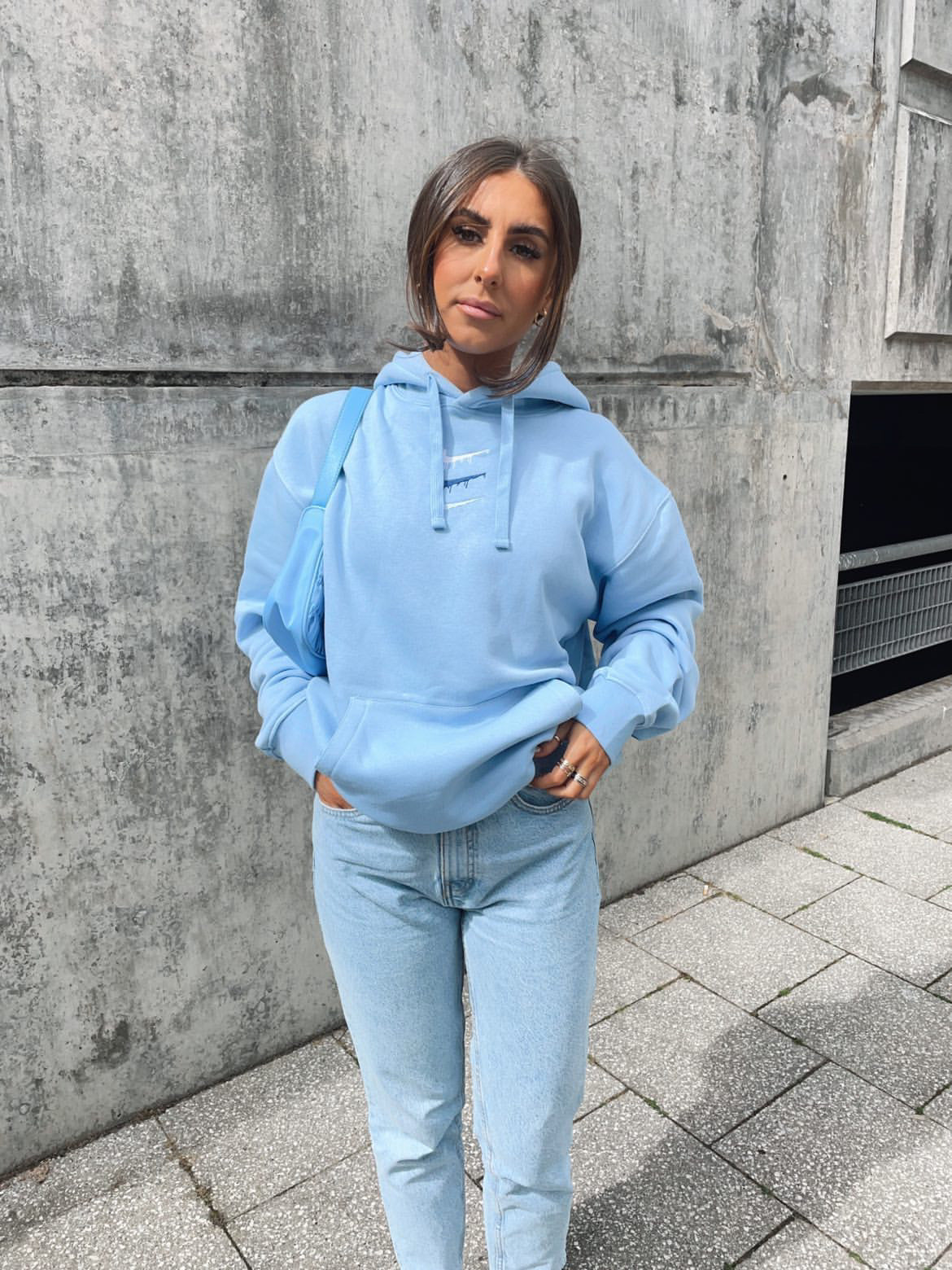 Paint Spill Women's Embroidered Hoodie Baby Blue