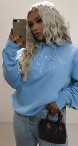 Atelier Embroidered Women's Hoodie Baby Blue Hoodie Out The Purse UK