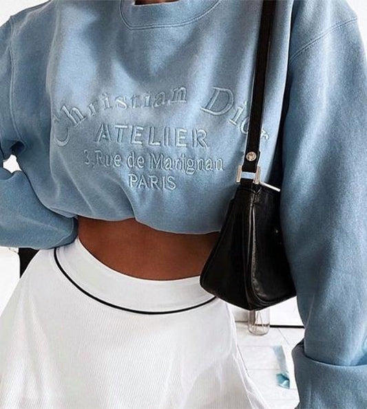 Atelier Embroidered Women's Sweatshirt Sweater Out The Purse UK S baby blue