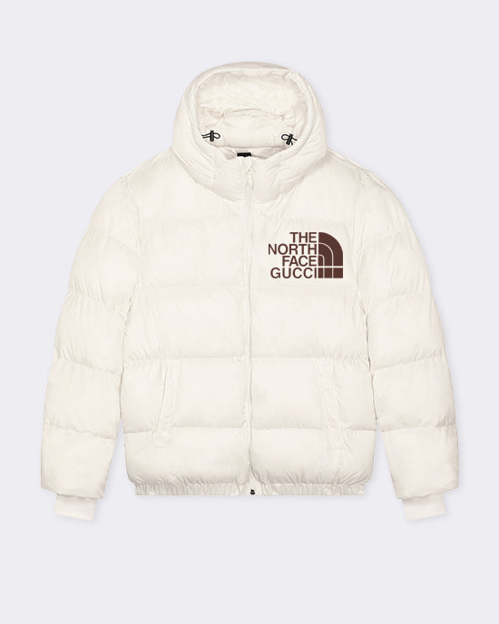 Premium Unisex Embroidered Puffer Jacket in Off White - Out The Purse UK