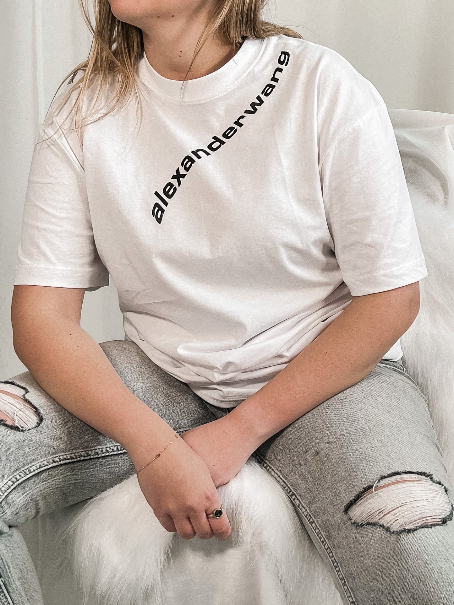 Alex Women's Oversized Printed T-shirt T-Shirt Out The Purse UK L White
