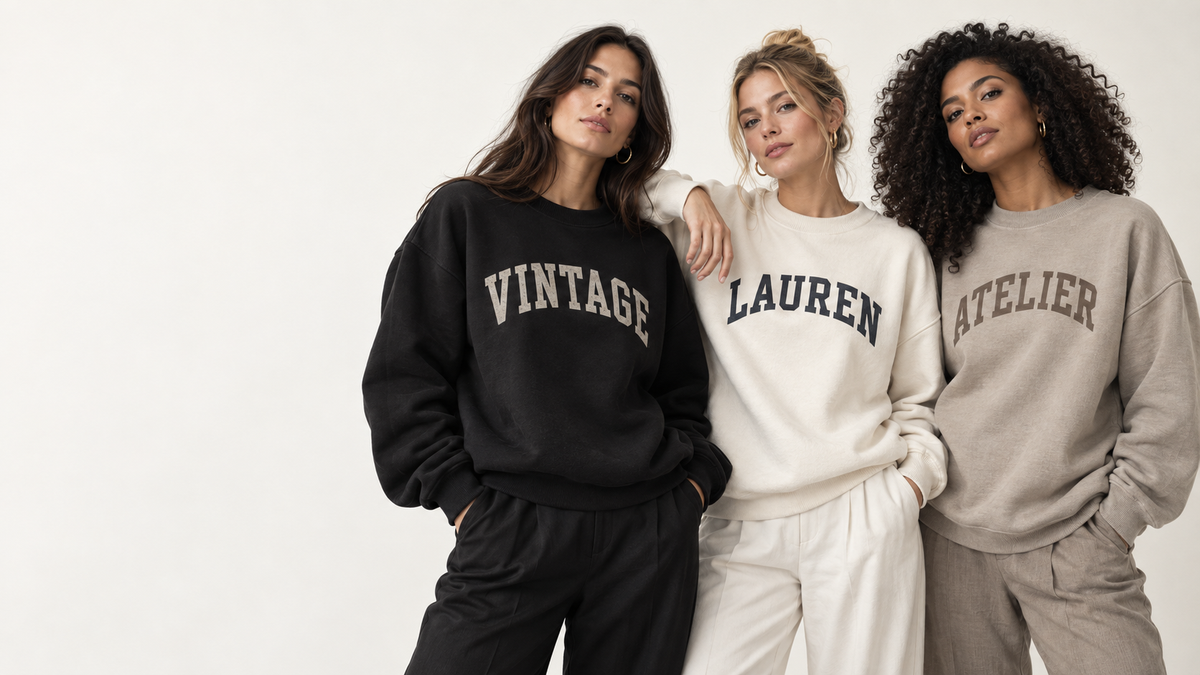 Out The Purse models wearing Vintage, Lauren and Atelier oversized sweatshirts