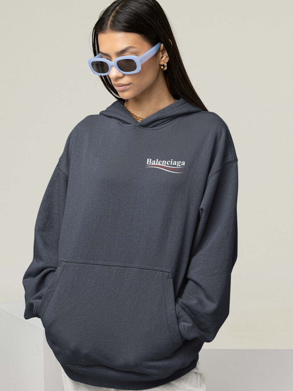 Out The Purse UK Retro Wave Unisex Hoodie  navy front