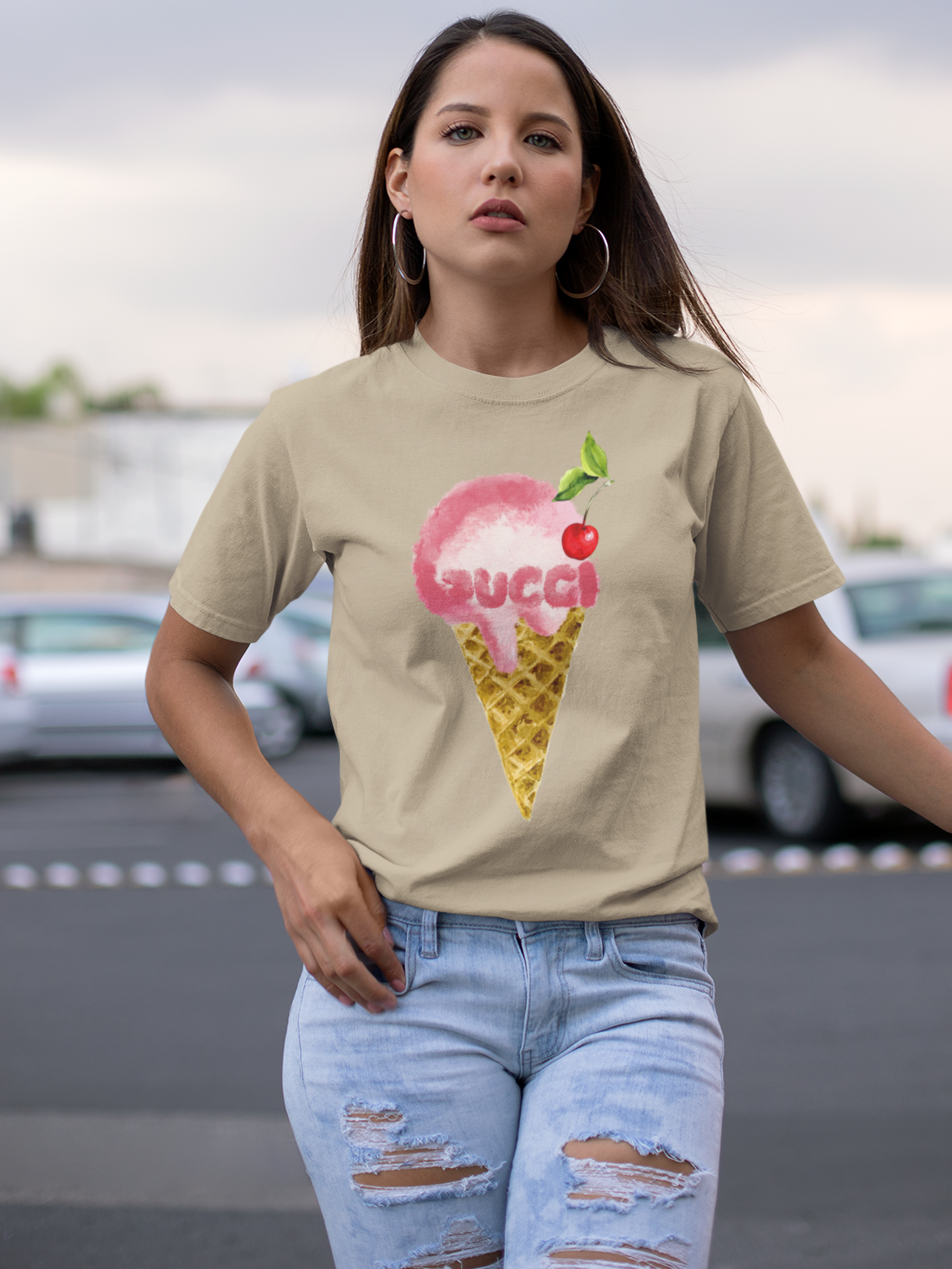 Ice Cream Printed T-Shirt Out The Purse Sand