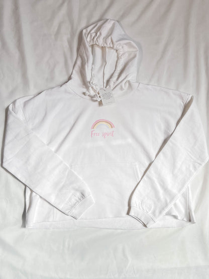 ONE OFF/SALE - Free Spirit Cropped White Hoodie XL Out The Purse