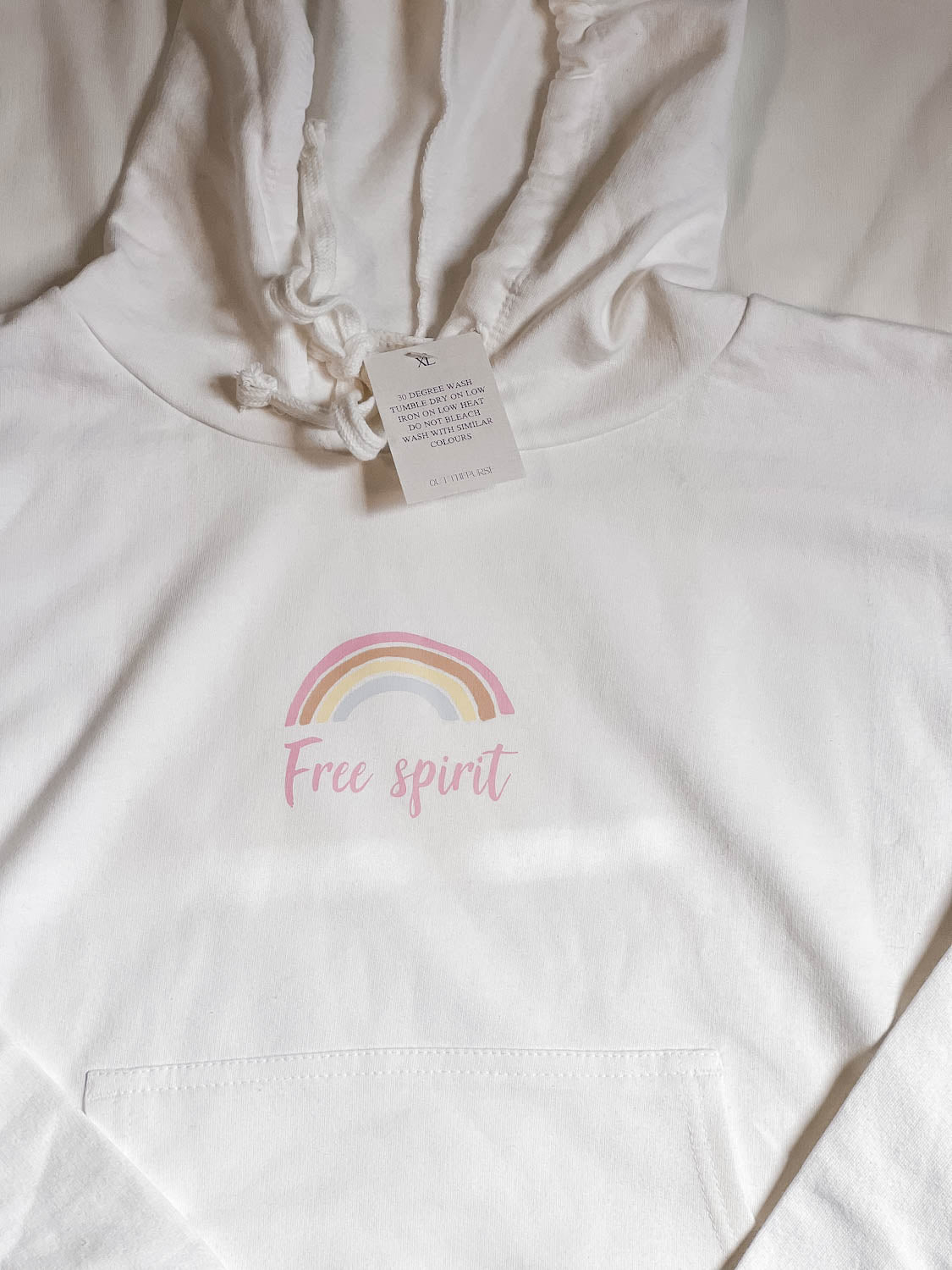 ONE OFF/SALE - Free Spirit Cropped White Hoodie XL Out The Purse