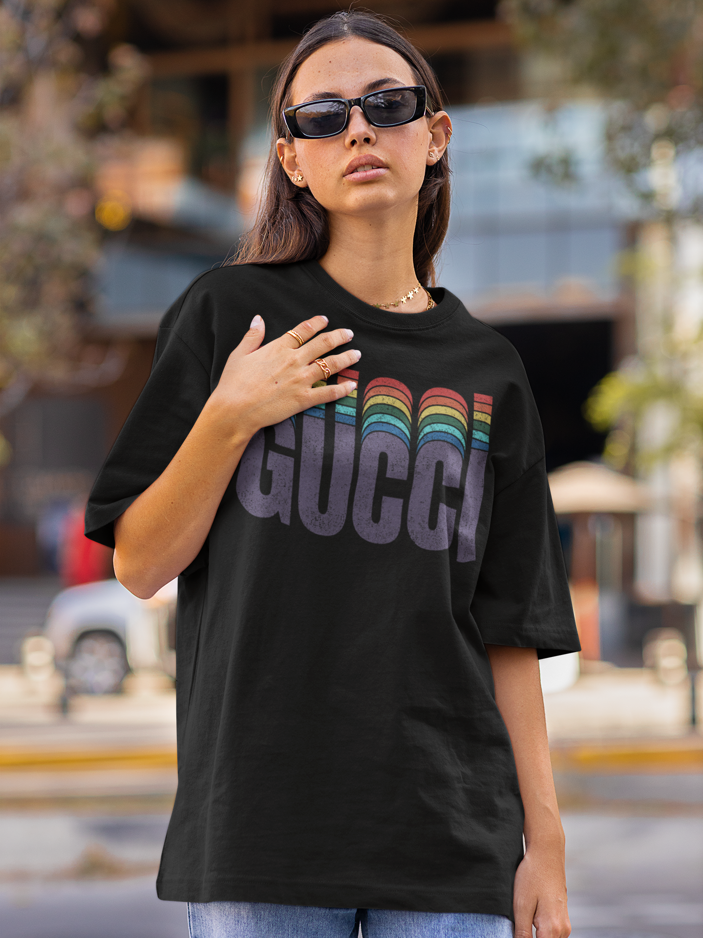 Rainbow Printed T-Shirt Out The Purse UK Black