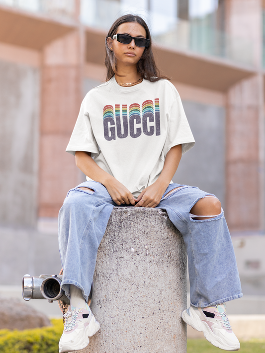 Rainbow Printed T-Shirt Out The Purse UK white