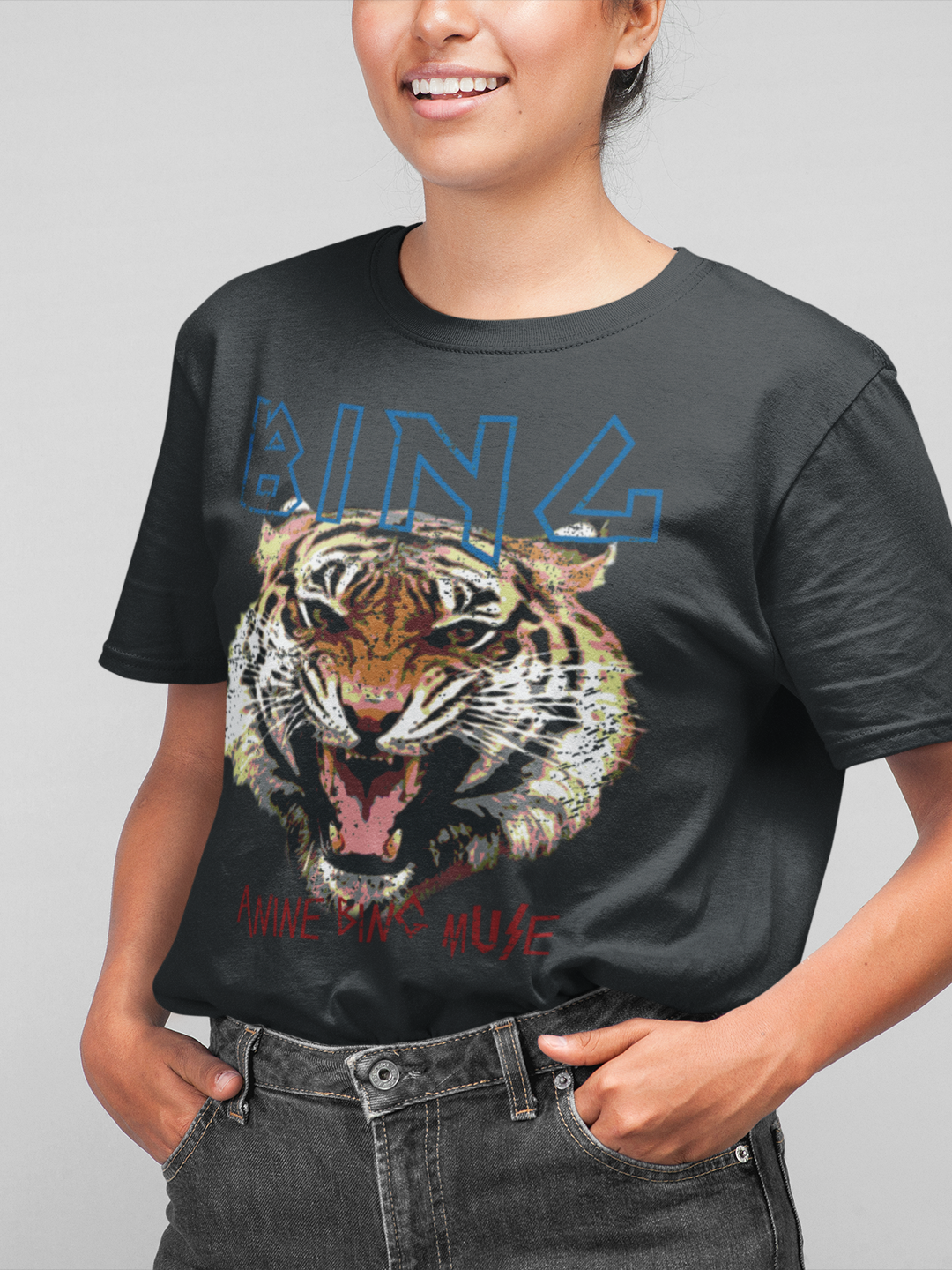 Distressed Tiger Printed T-Shirt Out The Purse UK Charcoal