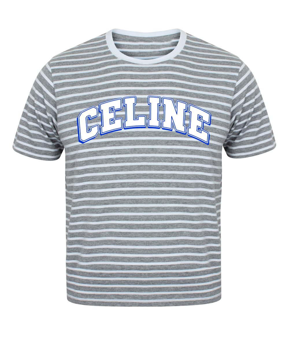 Out The Purse Selena Varsity Striped T-Shirt in heather grey/blue