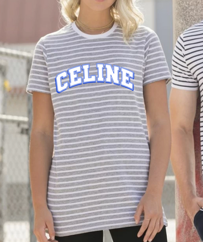 Out The Purse Selena Varsity Striped T-Shirt in heather grey/blue