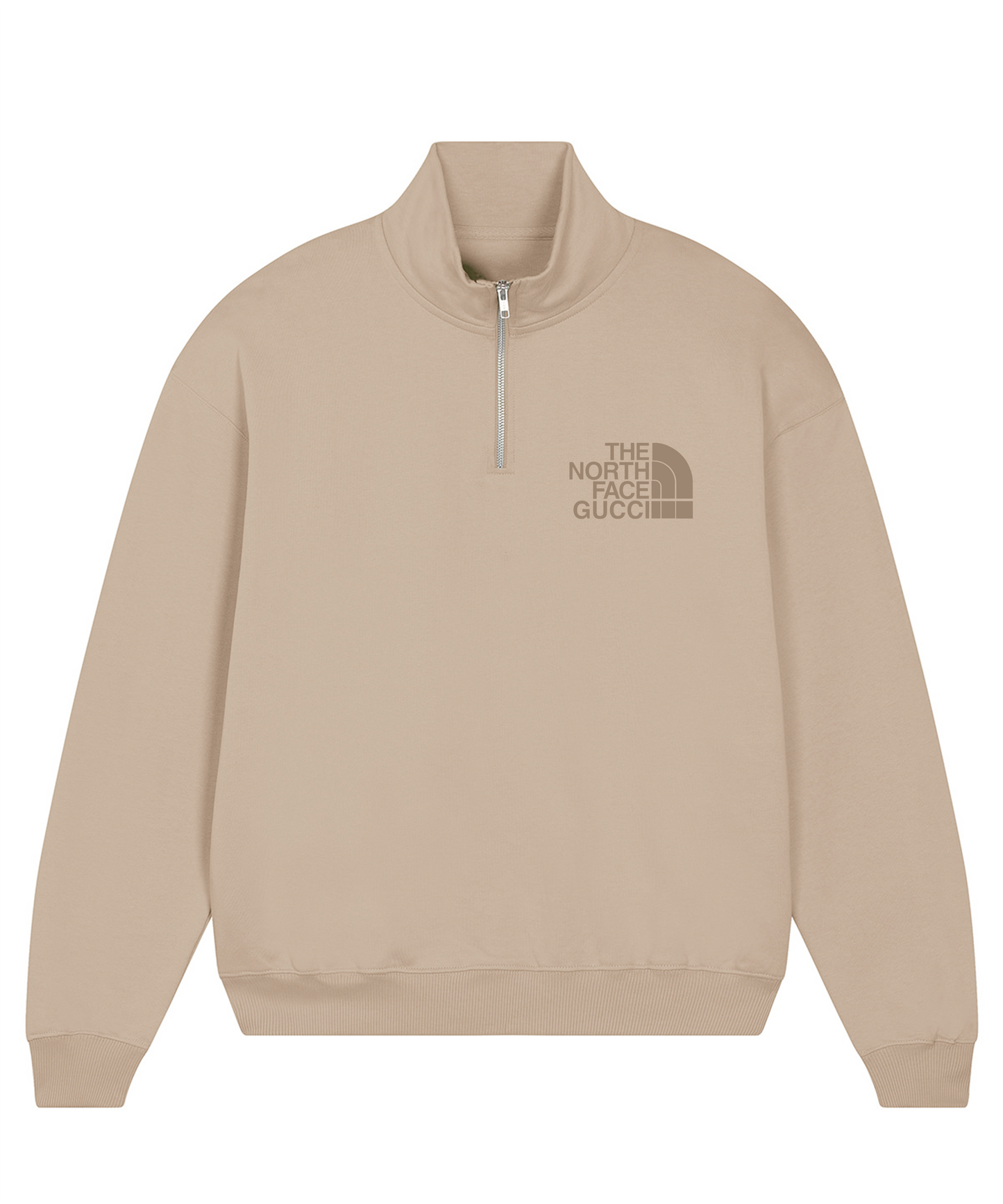 North Embroidered 1/4 Zip Sweatshirt Sand and Beige - Out The Purse UK