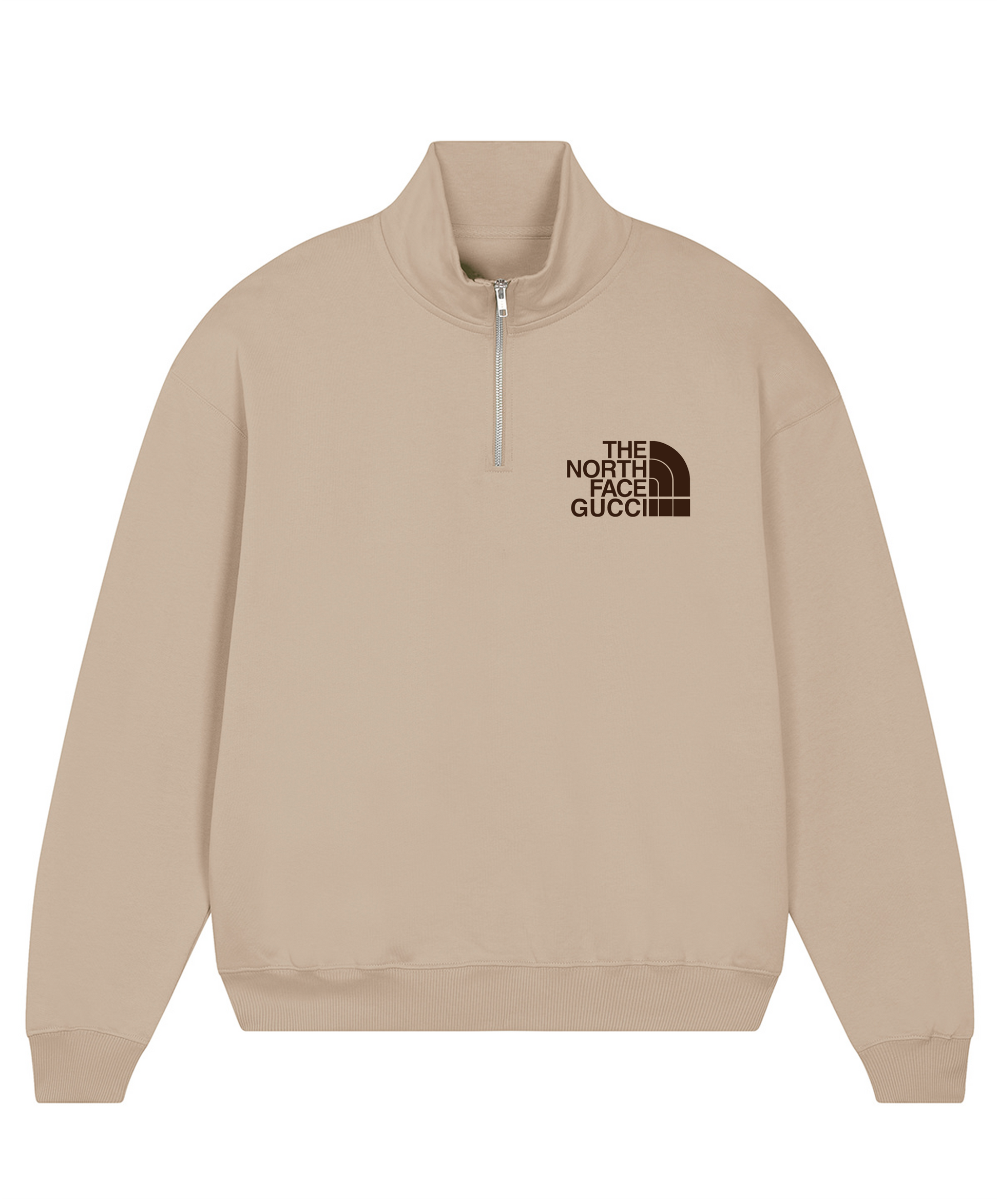 North Embroidered 1/4 Zip Sweatshirt Sand and Chocolate - Out The Purse UK