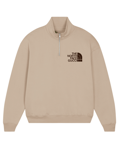 North Embroidered 1/4 Zip Sweatshirt Sand and Chocolate - Out The Purse UK
