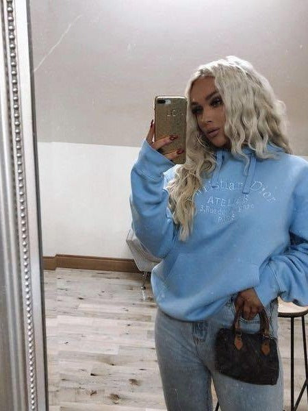 Atelier Embroidered Women's Hoodie Baby Blue Hoodie Out The Purse UK 