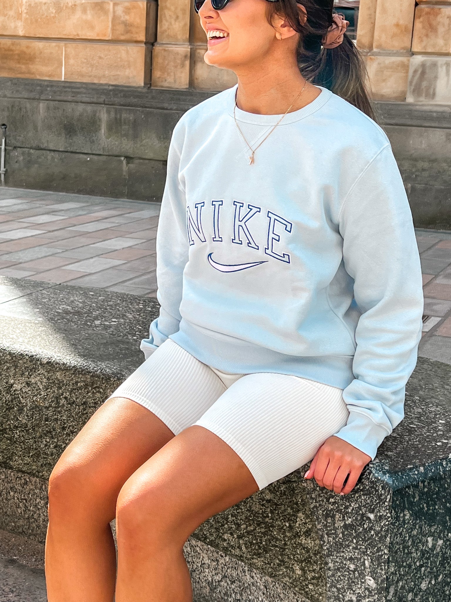 Old School Women's Sweatshirt Baby Blue Sweater Out The Purse UK 