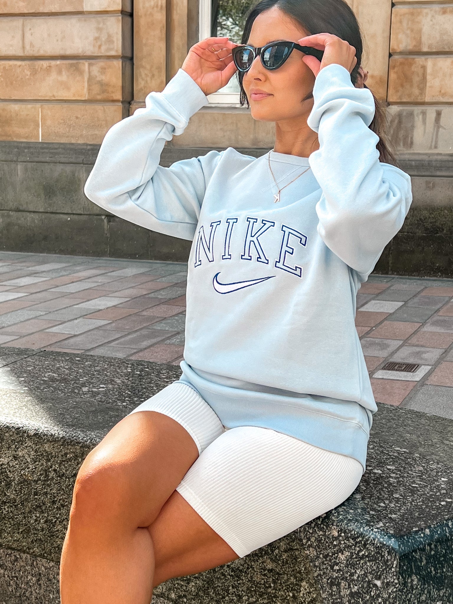 Old School Women's Sweatshirt Baby Blue Sweater Out The Purse UK 