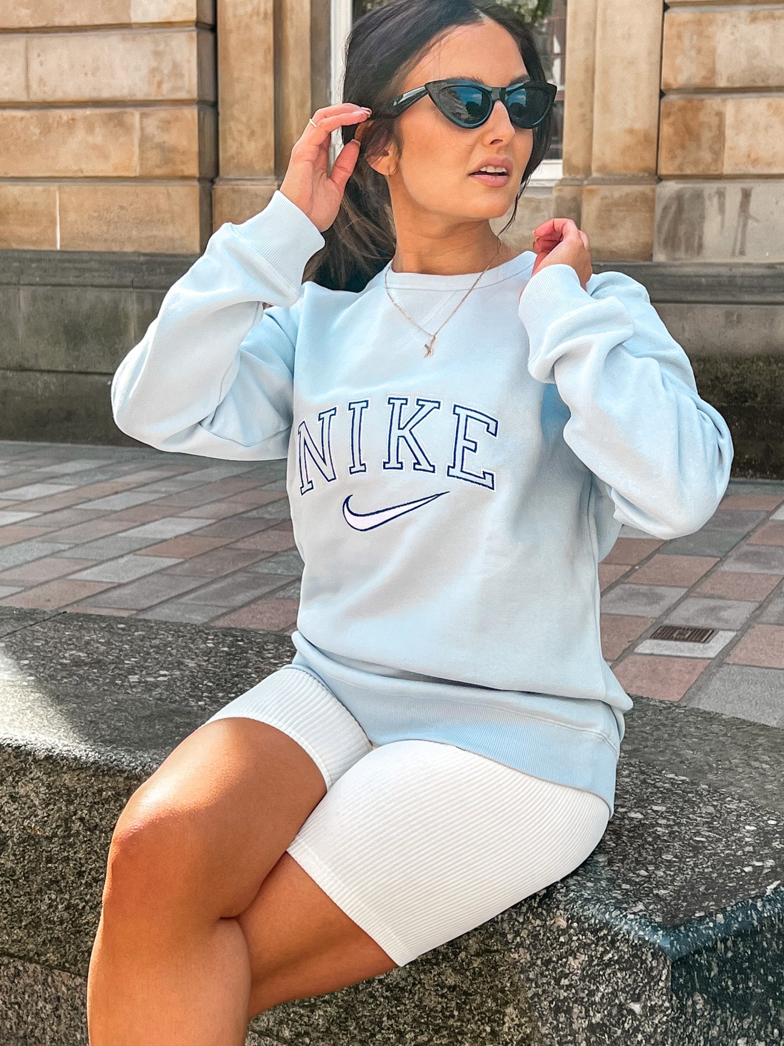 Old School Women's Sweatshirt Baby Blue Sweater Out The Purse UK 
