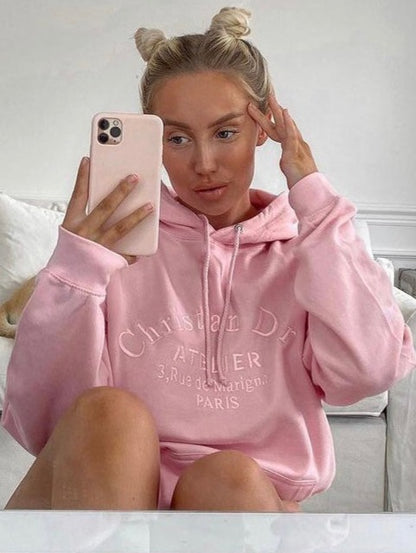 Atelier Embroidered Women's Hoodie Pink Hoodie Out The Purse UK 