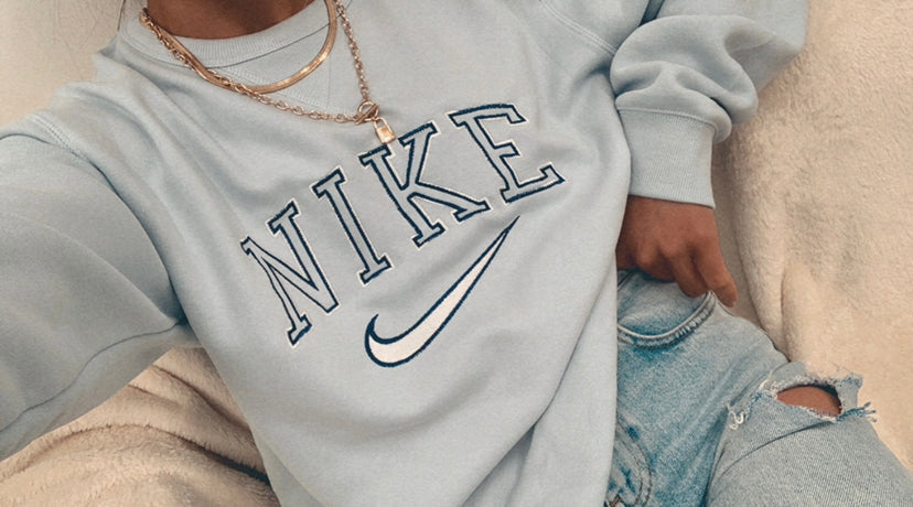 Old School Women's Sweatshirt Baby Blue Sweater Out The Purse UK 