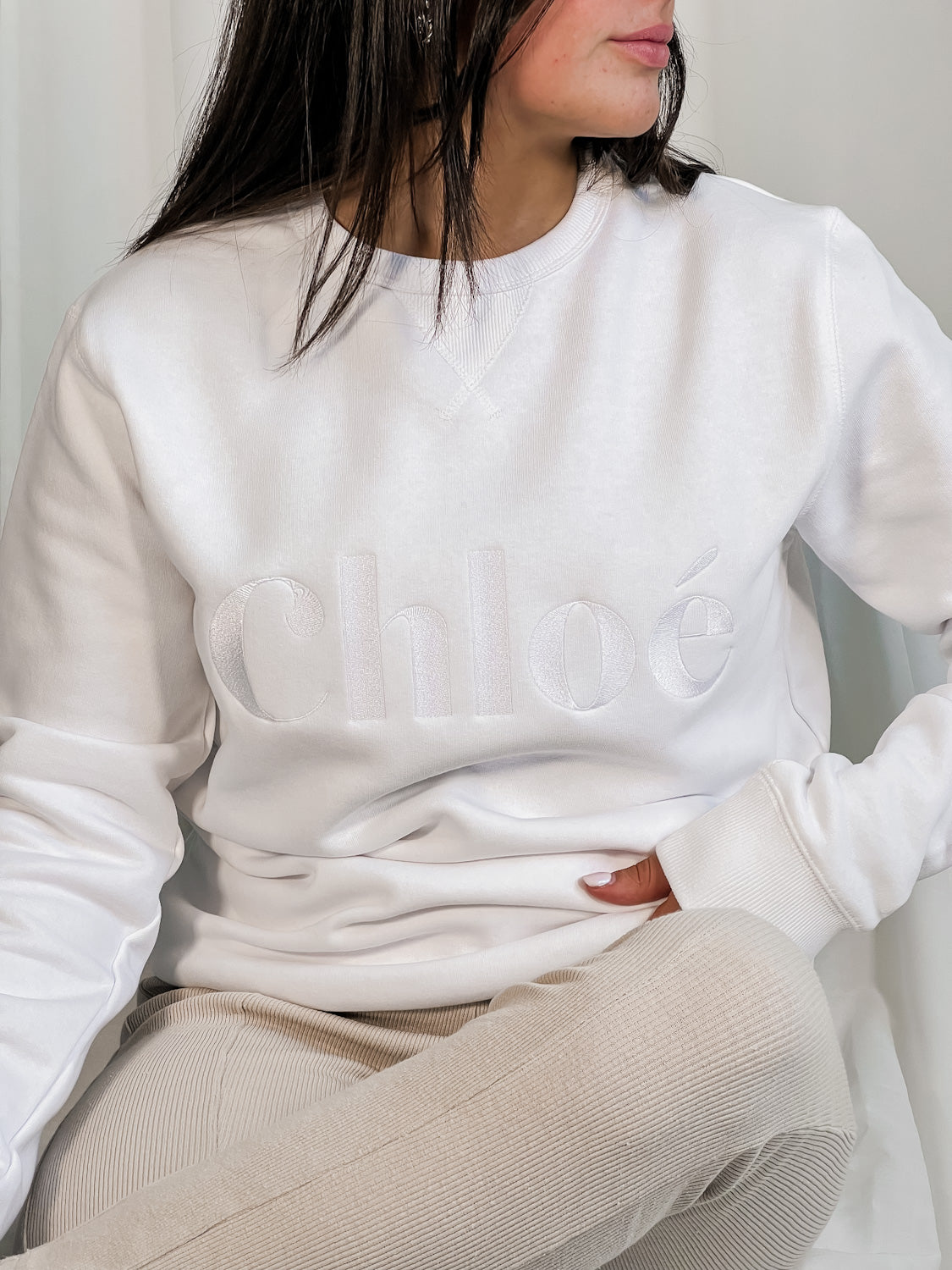 Clo Embroidered Women's Sweatshirt - UK XS white