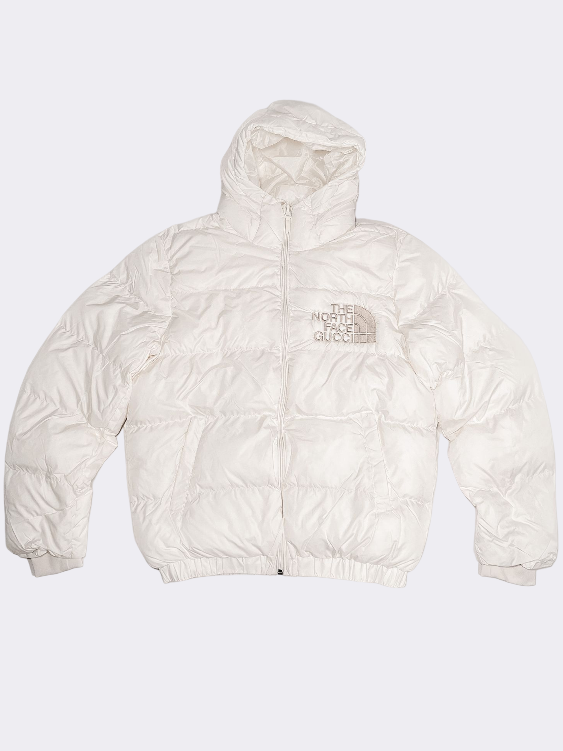 Premium Unisex Embroidered Puffer Jacket in Off White - Out The Purse UK
