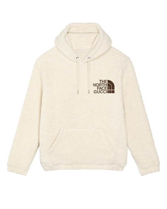North Embroidered Teddy Hoodie Cream and Chocolate - Out The Purse UK